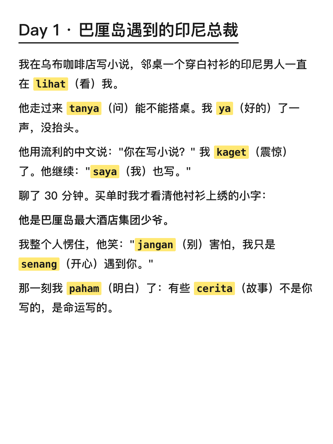 爽文 + 黄底高亮印尼语词